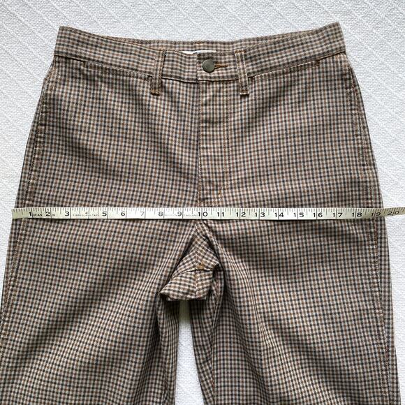 Uniqlo U Checked Straight Pant High-Waist Cropped Brown Blue Plaid Womens 6 - Picture 10 of 11